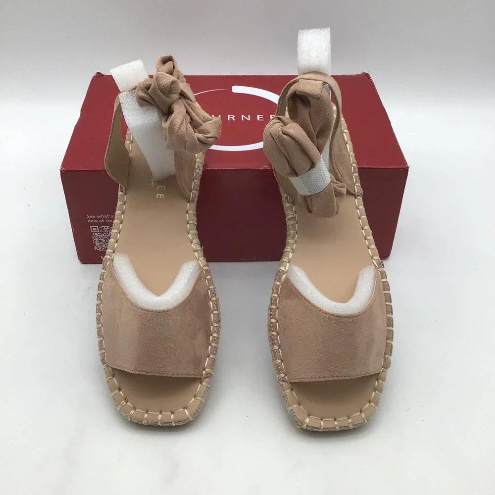 Journee Collection Emelie‎ Tan Ankle Tie Espadrille Sandals Womens Size 8 M NEW